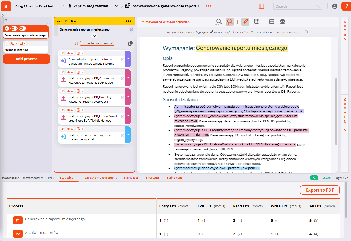 Widok z aplikacji 21 Prim
